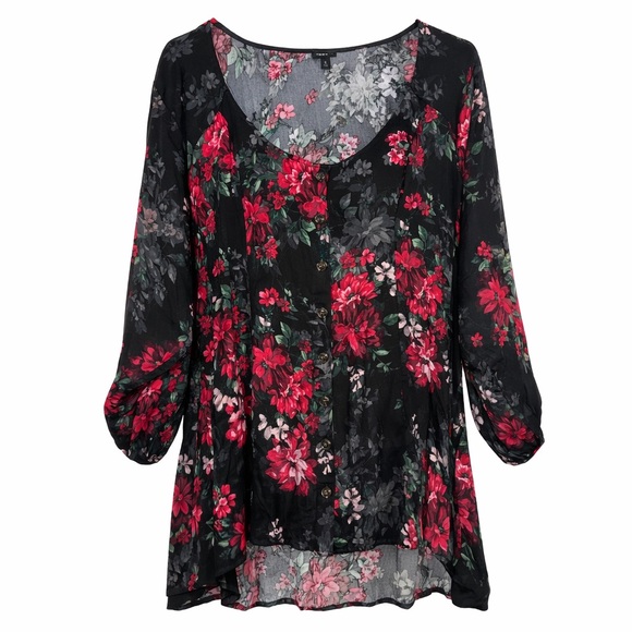 torrid Tops - Torrid Black and Red Floral Blouse